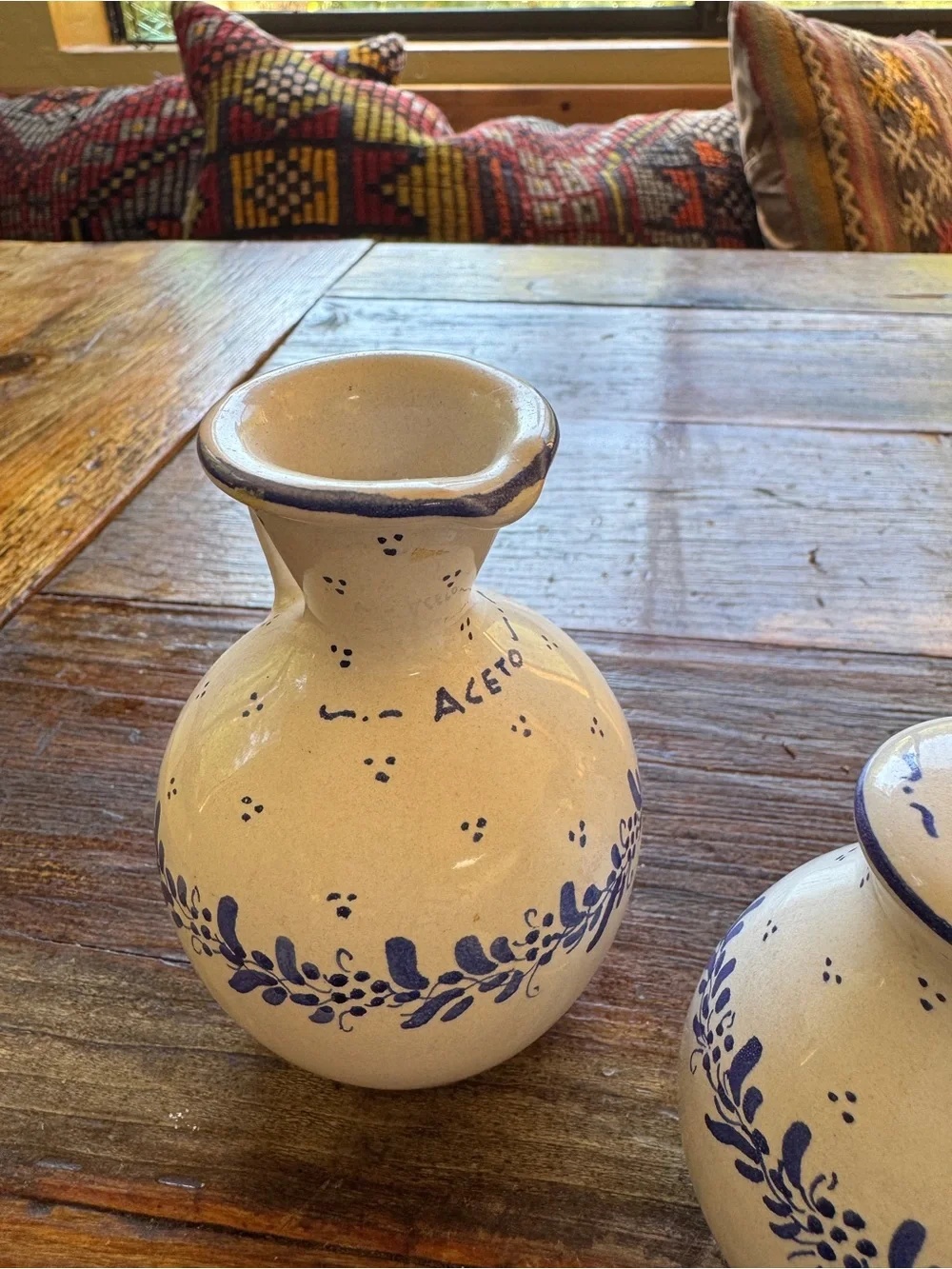 Italy Hand-Painted Blue Floral Ceramic Cruet Set - White and Blue